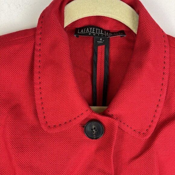 Lafayette 148 Red Cotton Linen Button Up Single Breasted Blazer Jacket Size 4 - Picture 3 of 10